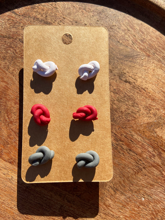 Trio knot clay earrings